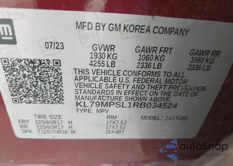 2024 Chevrolet Trailblazer Fwd Lt z USA, uszkodzony, nr VIN KL79MPSL1RB034524